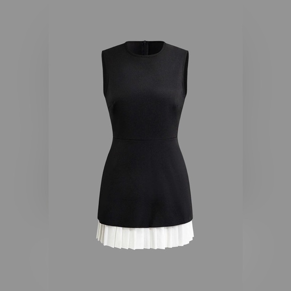 Micas Patchwork Pleated Hem Tank Mini Dress L LP-21 - Picture 3 of 7